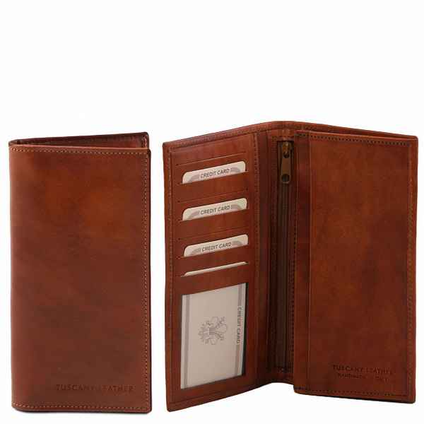 Портмоне Tuscany Leather (эксклюзивный вертикальный бумажник с карманом на молнии) Темно-коричневый