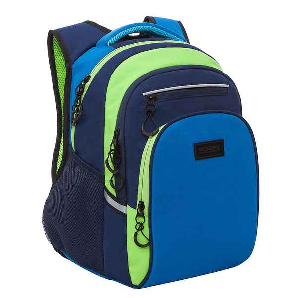 Рюкзак школьный Grizzly RB-150-4 синий-салатовый