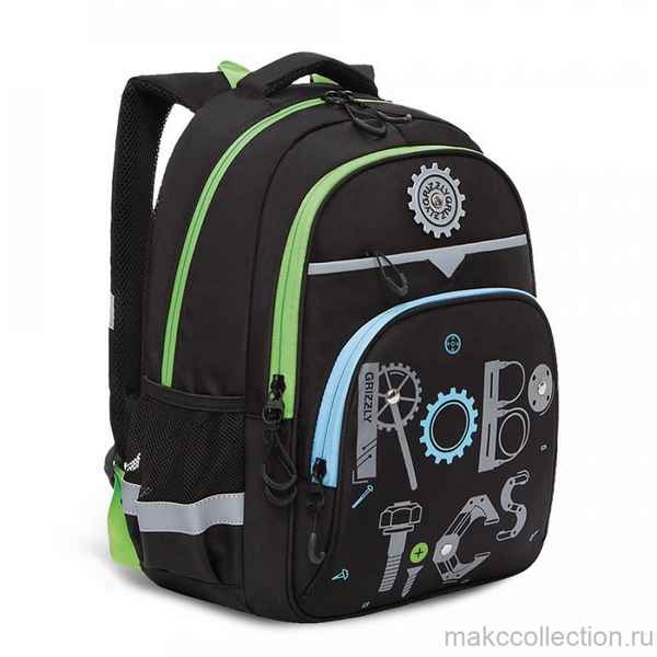 Рюкзак школьный Grizzly RB-157-1 черный - салатовый