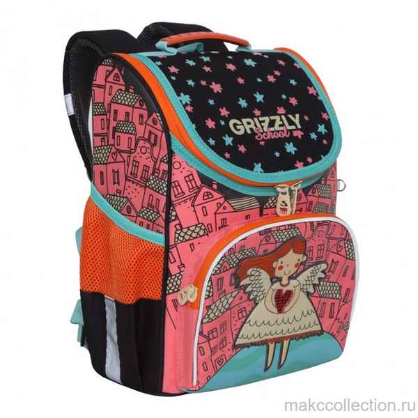 Рюкзак школьный с мешком Grizzly RAm-084-4 Розовый - черный