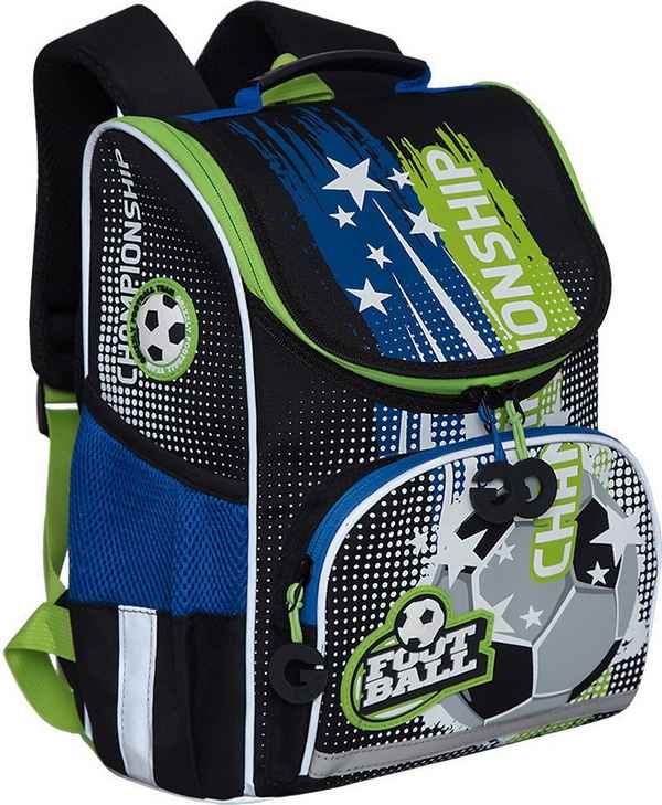 Рюкзак школьный с мешком Grizzly RAm-085-4 Синий/Зелёный