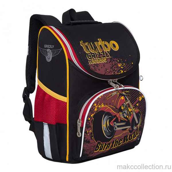 Рюкзак школьный с мешком Grizzly RAm-085-5 Чёрный/Красный