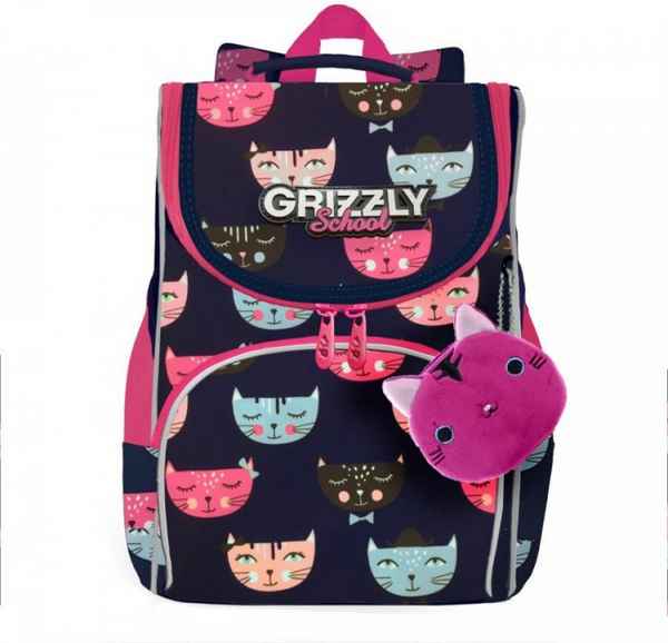 Рюкзак школьный с мешком Grizzly RAm-184-13  кошечки на синем