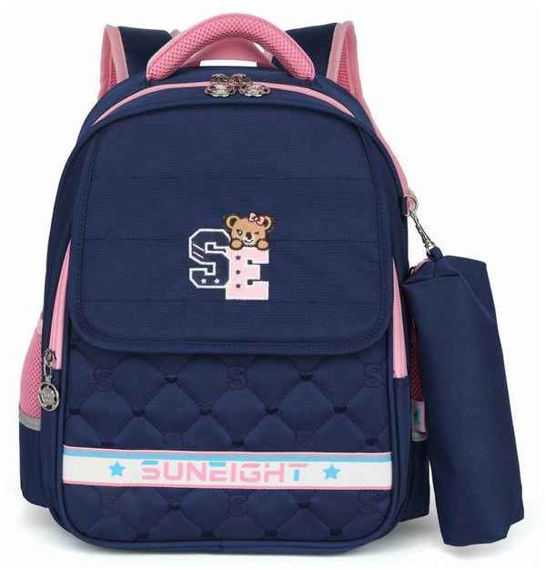 Рюкзак школьный в комплекте с пеналом Sun eight SE-2748 Тёмно-синий/Розовый