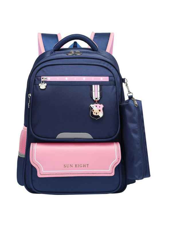 Рюкзак школьный в комплекте с пеналом Sun eight SE-2786 Тёмно-синий/Розовый