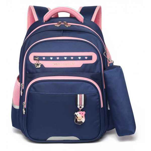 Рюкзак школьный в комплекте с пеналом Sun eight SE-2787 Тёмно-синий/Розовый