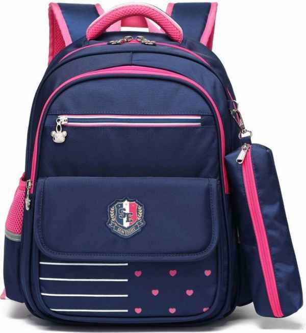 Рюкзак школьный в комплекте с пеналом Sun eight SE-2789 Тёмно-синий/Розовый