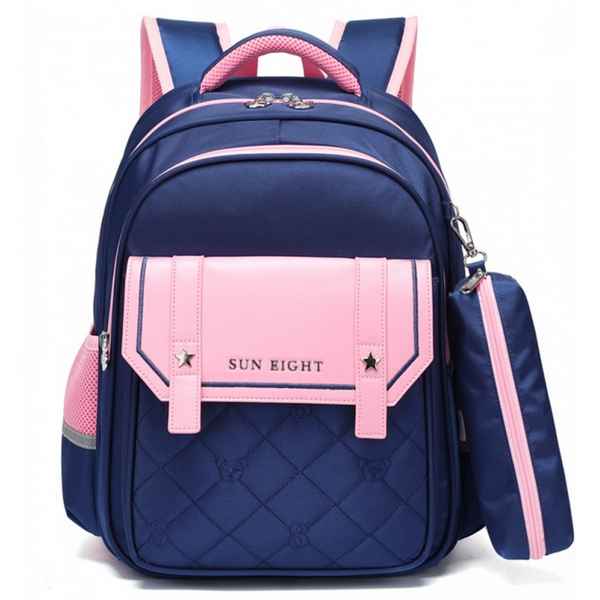 Рюкзак школьный в комплекте с пеналом Sun eight SE-2792 Тёмно-синий/Розовый