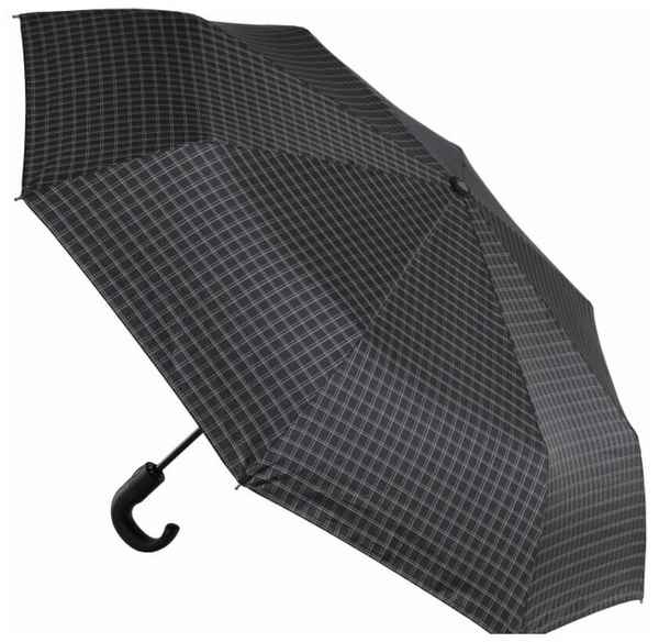 Мужской зонт Fabretti UGQ0004-3 автомат, 3 сложения, клетка, ручка крюк серый