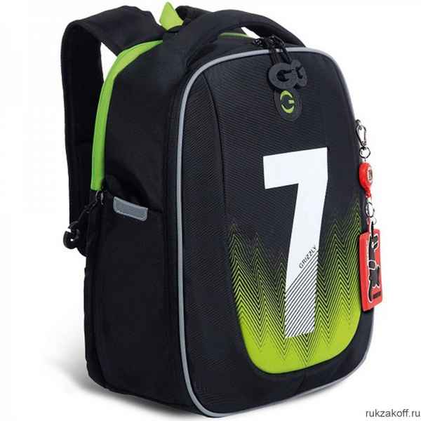 Рюкзак школьный GRIZZLY RAf-293-5 черный - салатовый
