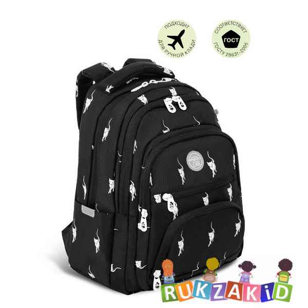 Рюкзак школьный GRIZZLY RG-262-4 кошка на черном